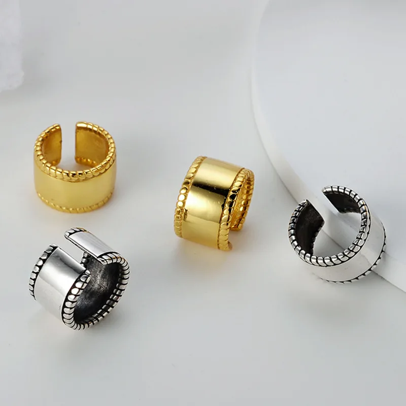 

Youth of Vigor Solid 925 Silver Wide Pattern Clip-on Earrings 18K Gold Tone Ear Cuffs E1101 1 Piece