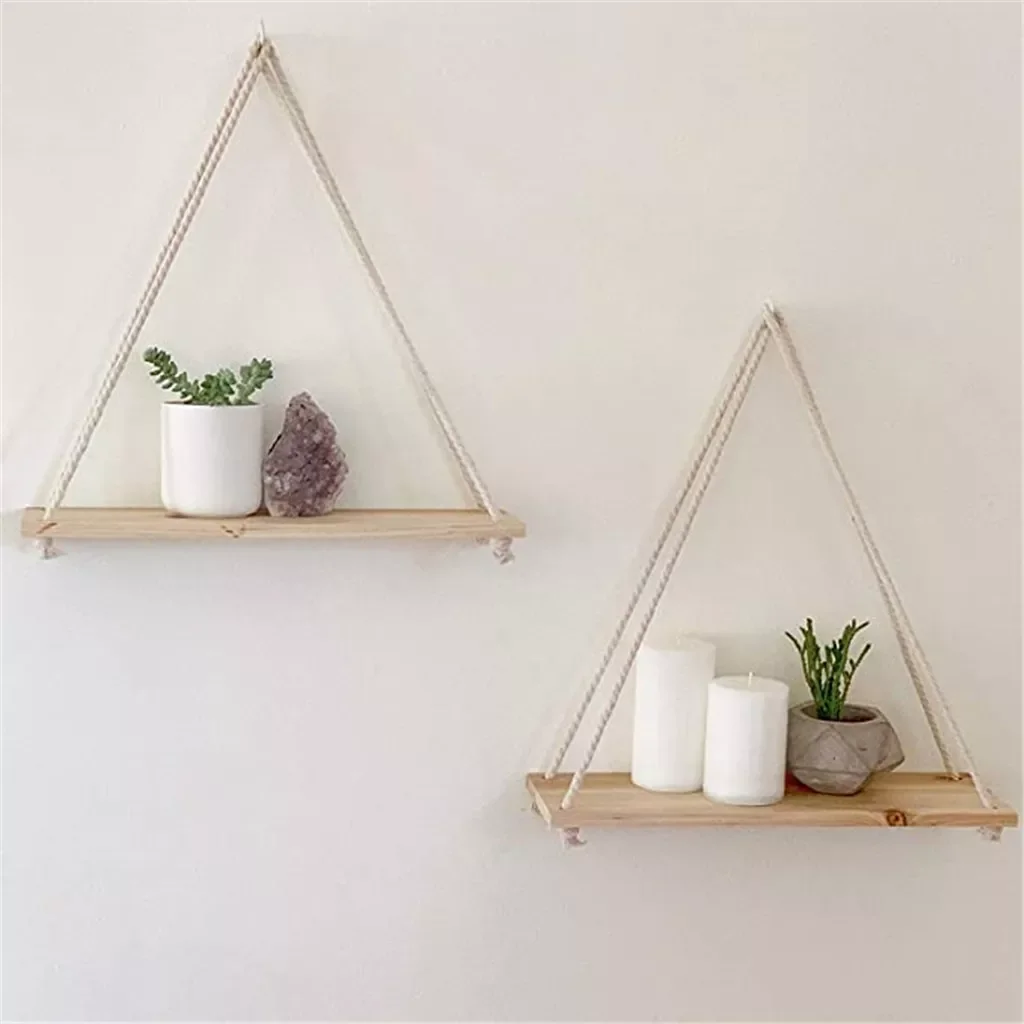 

NEW Wood Swing Hanging Rope Wall Mounted Shelves Plant Flower Pot Rack indoor outdoor decoration simple design Shelves
