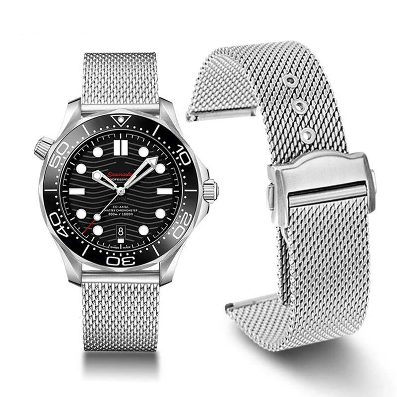 

Ремешок из титановой стали премиум-класса для часов Omega 007 Seamaster Diver 300, сменный Браслет «Миланская петля» из нержавеющей стали, 20 мм