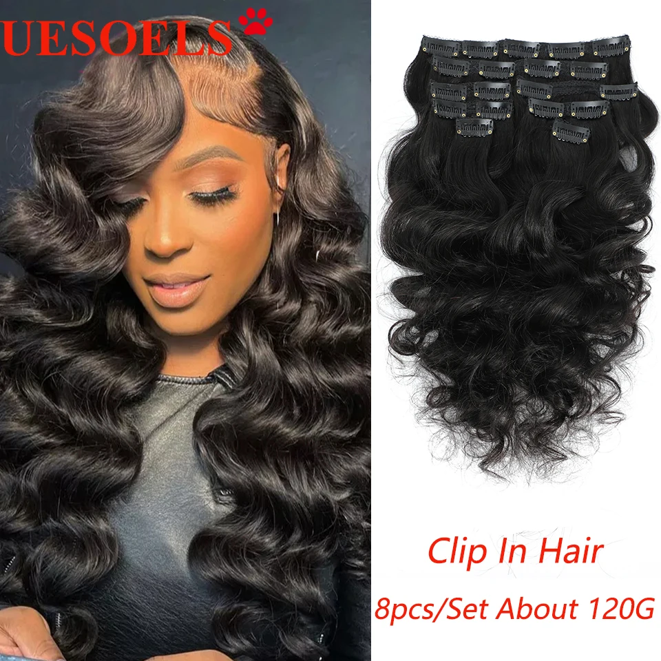 

Uesoels Brazilian Remy 100% Loose Wave Clip In Hair Extension 8Pieces/Sets Full Head 120G 8-26Inches For Black Women Wholesale