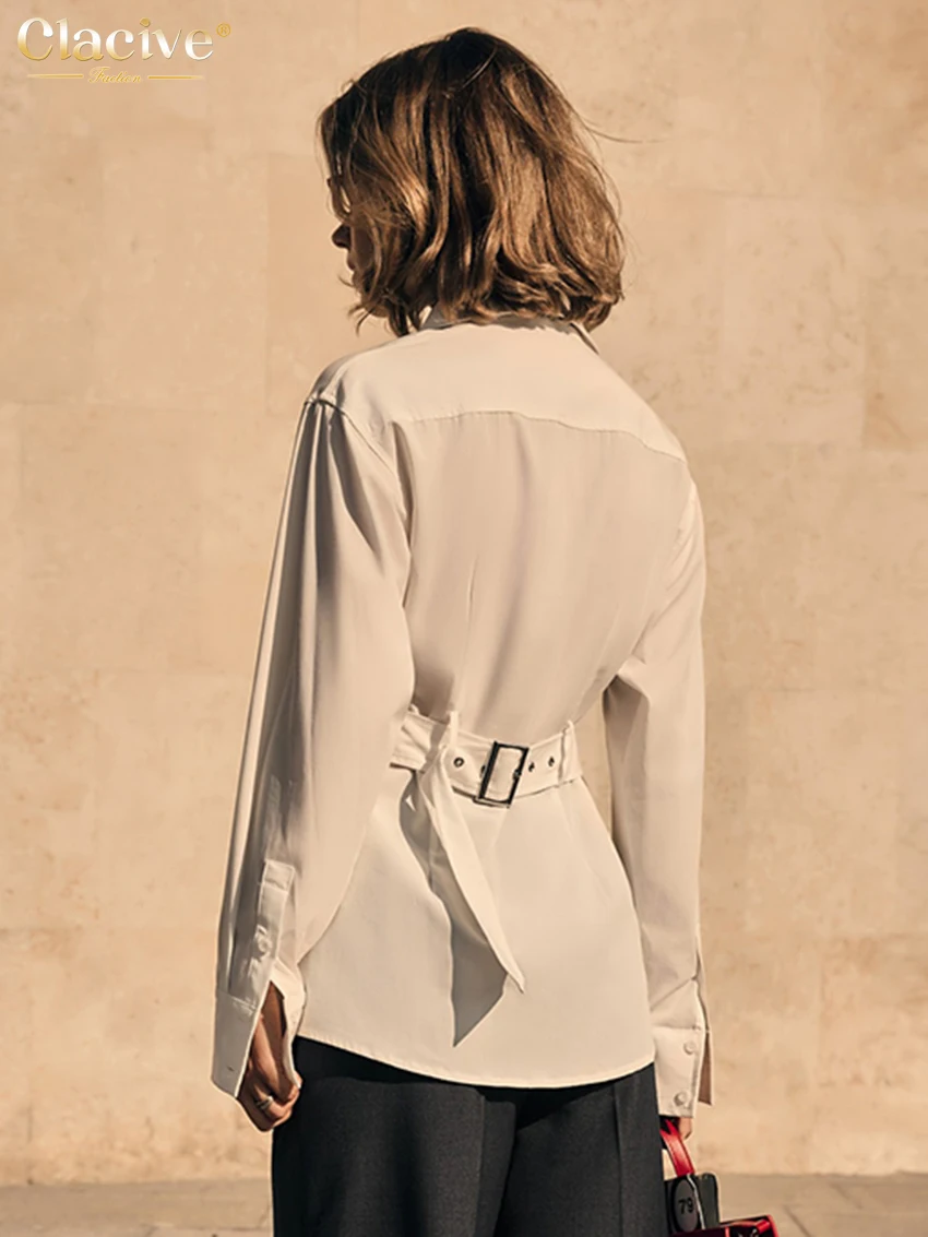 Clacive повседневная тонкая белая хлопковая женская рубашка модная блузка с
