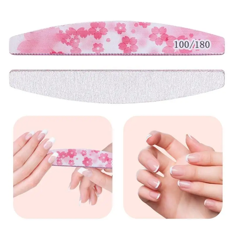 

Flower Printed Nail Files Double Side Nail File 100/180 Grinding Half Moon Nails File Buffer Block Manicure Polishing Files