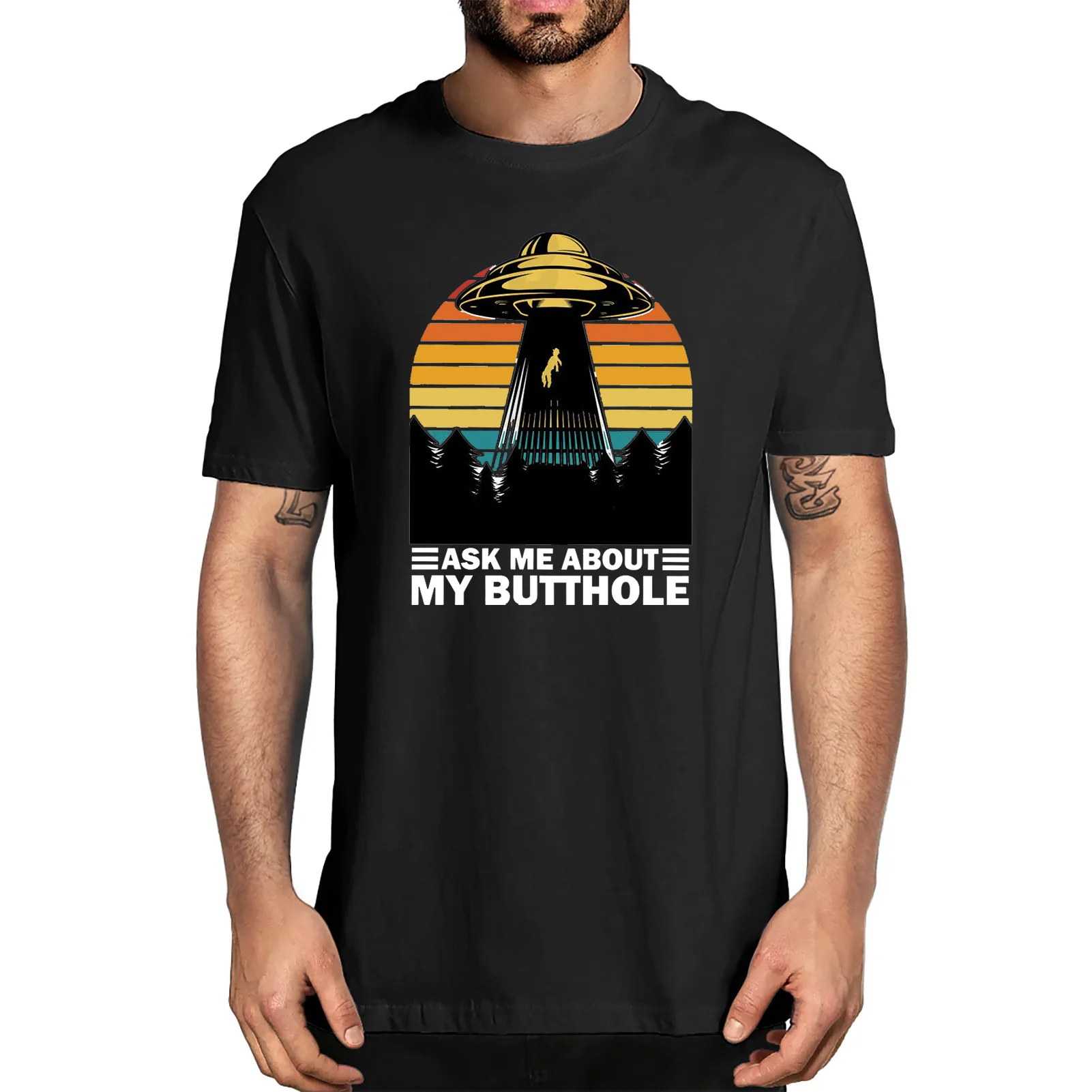 

Unisex Ask Me About My Butthole Funny UFO Alien Abduction Vintage Men's 100% Cotton T-Shirt Women Top Tee Gifts
