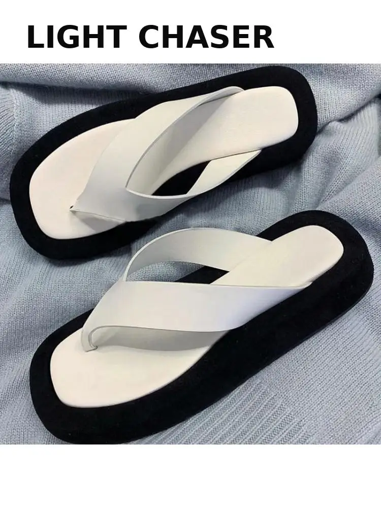 

Novelty Thick Bottom Flip Flop Flat Slippers Women Split Toe Platform Leather Slippers Summer Luxury Casual loafers Slippers