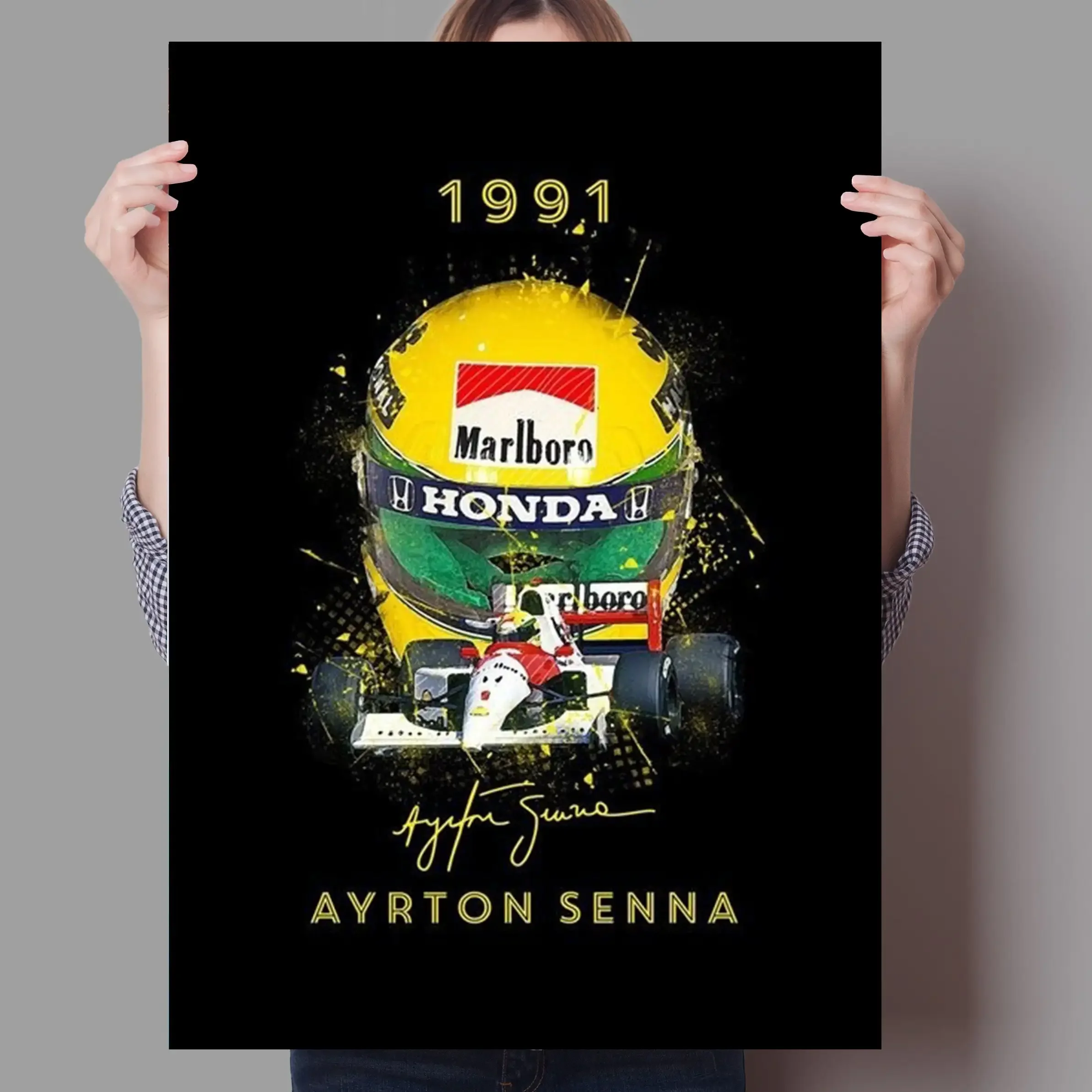 

Винтажный холщовый настенный постер F1 с гоночными шлемами и машинами без рамки для декора гостиной