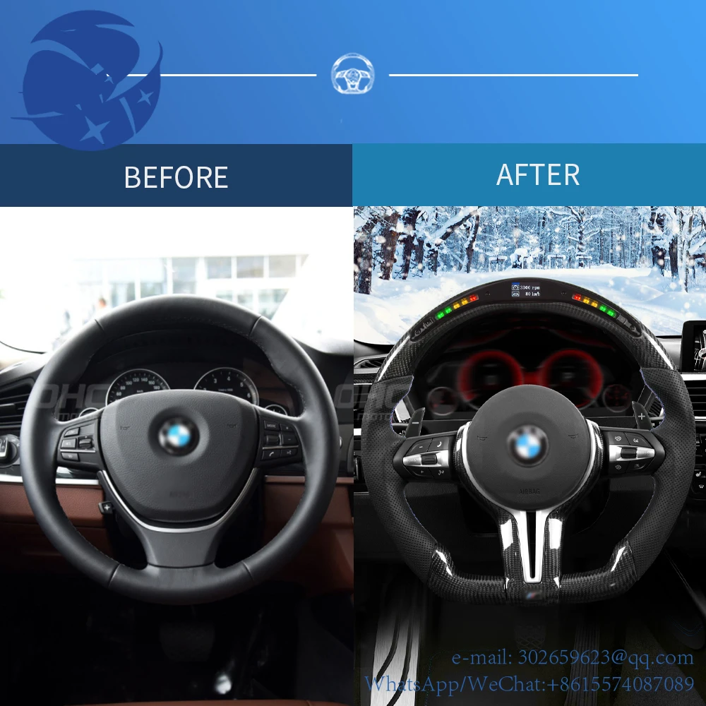 

Custom Leather Steering Wheel Fit For bm M5 F10 F30 F11 F18 M6 F06 F12 F01 F02 F03 M3 M Sport LED Carbon Fiber Steering Wheel