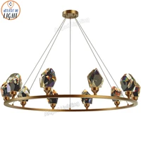 gold crown crystal chandelie for living room decor brass body ring led ceiling hanging lights office light lamp