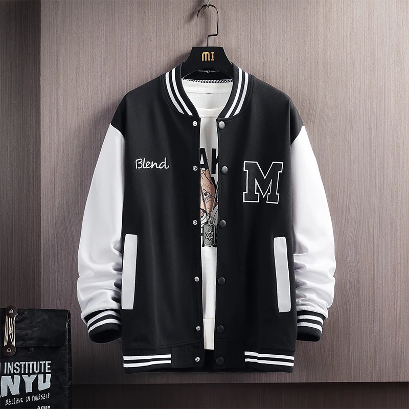 Big M Letter Print Hip Hop Patchwork Baseball Jackets Mens Spring Streetwear Coats 2023 New Youth Clothing
