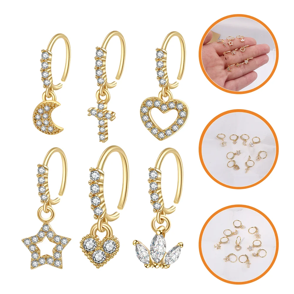 

6pcs Nose Rings for Rhinestone Nose Cuffs Jewelry Moon Stars Nose Clips