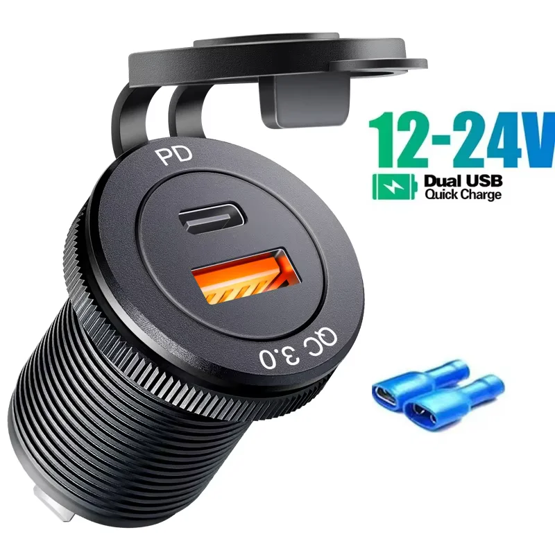 

USB-разъем 12 В/24 В для быстрой зарядки 3 0 USB-розетка USB C Автомобильное зарядное устройство Розетка 12 В/24 В 3 USB-разъема PD3.0 и QC3.0 Автомобильный USB-порт