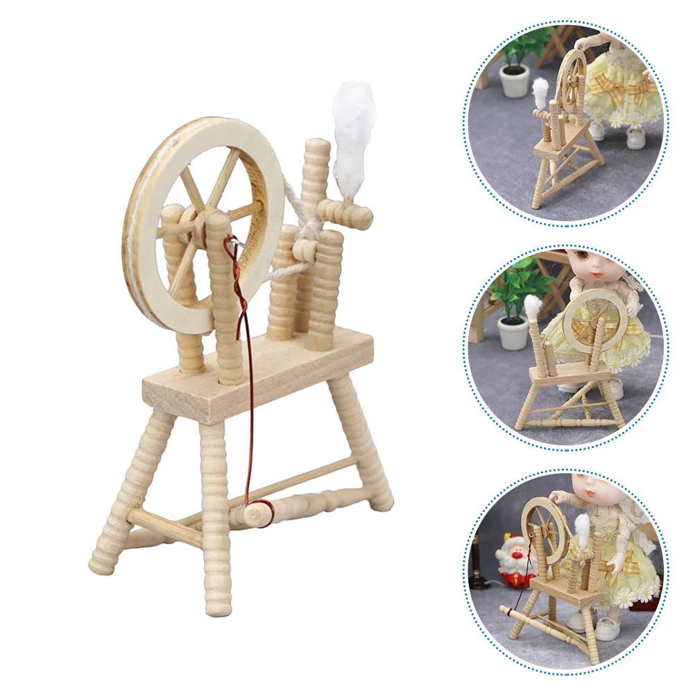 

Model Vintage Wheel Miniature Hand Reeling Machine Exquisite Tiny Furniture Decor Wooden Textile Earth Tones House