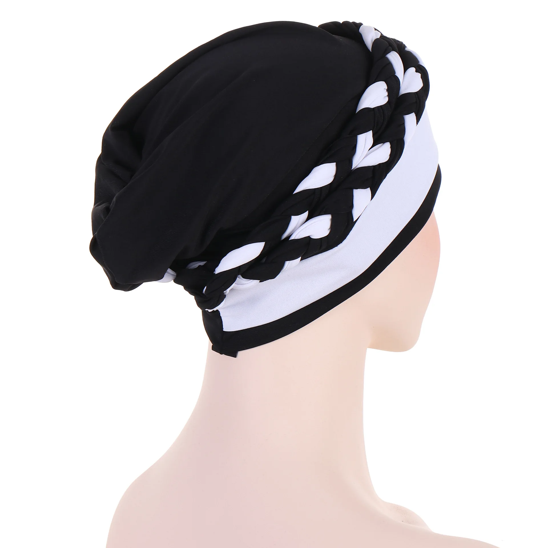 Muslim Women Hijabs for Ramadan Clothing Elegant Elastic Turban Forehead Cross Hijab Cap with Braid Decor Arabic Female Cap