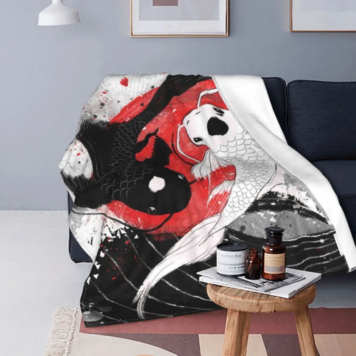 

Ультра-мягкое Флисовое одеяло Koi Fish Yin Yang Ruby Art с мультяшным рисунком, комфортная спальня, не скатывается