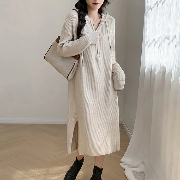 Spring and Autumn 2022 New Mid length Hooded Dress for Women in South Korea