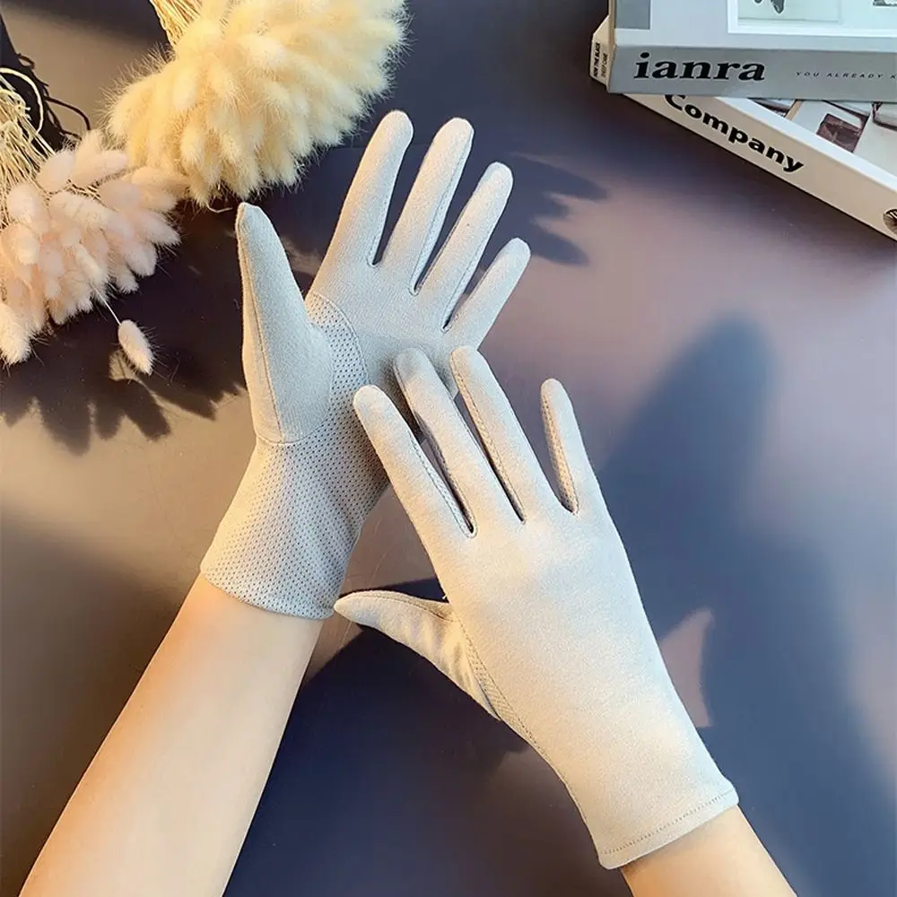 

Перчатки с пятью пальцами, перчатки с защитой от УФ-лучей для сенсорного экрана, хлопковые летние солнцезащитные перчатки, однотонные женские перчатки для вождения, перчатки для улицы