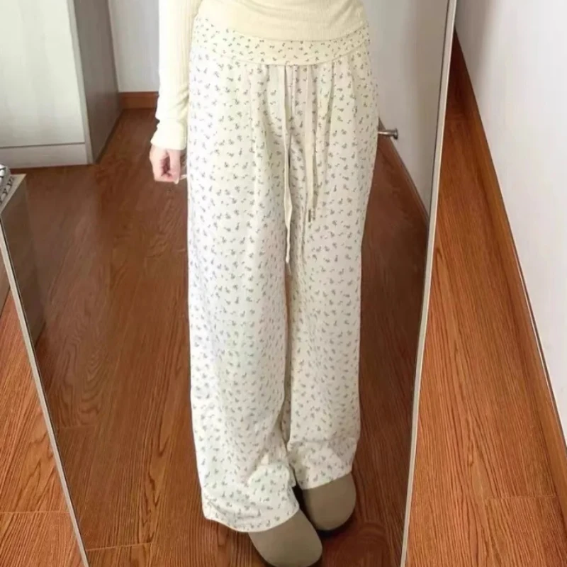 Брюки женские повседневные с цветочным принтом и высокой талией