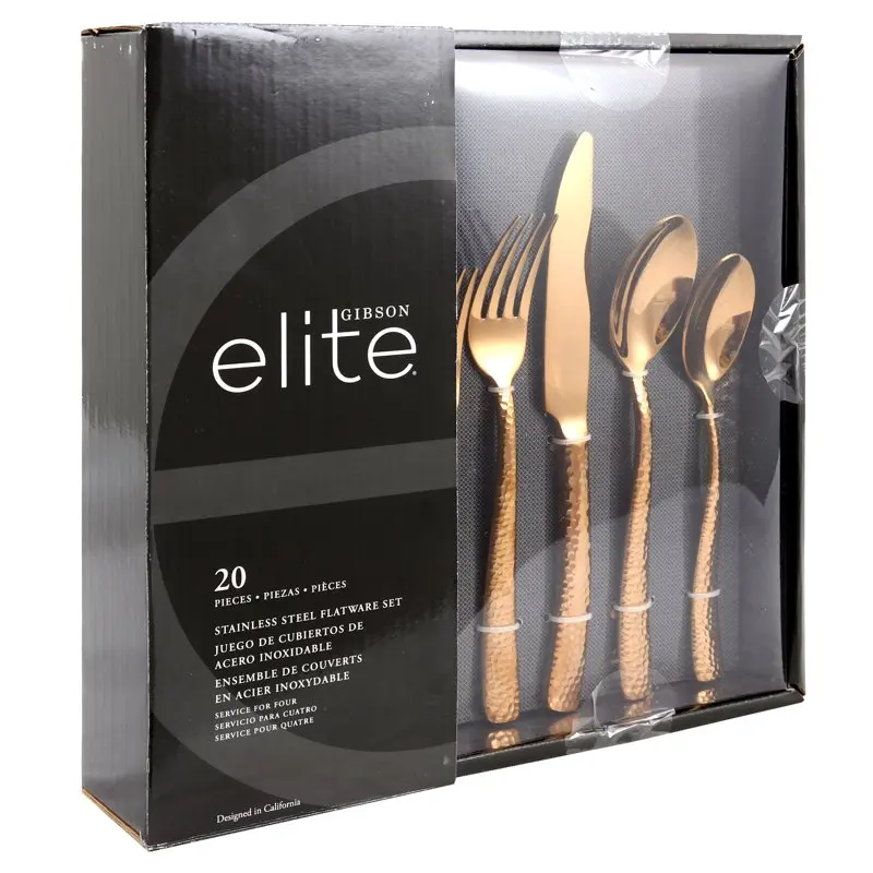 

Fast Shipping Luxury Elite Stonehenge 20 Piece Flatware Set in Shiny Rose Gold for Fine Dining Experiences