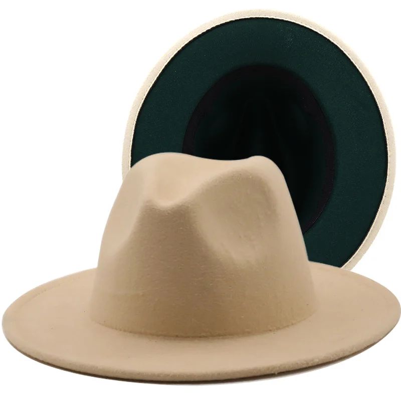 

Simple Two toned fedoras hats for women beige green bottom felt hat jazz hat bowler hat perfomance hat men church hat 56-58CM