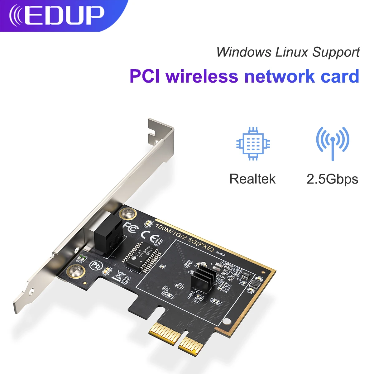 EDUP PCIE Gaming Network card 2.5Gbps Built-in Wired Network Card 2500M Network Port Expansion Desktop Network Adapter For WIN11