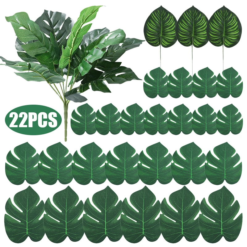 

Artificial Tropical Palm Leaves Summer Monstera Hawaii Jungle Luau Party Home Wedding Birthday Decor Silk Turtle Leaf Fake Plant