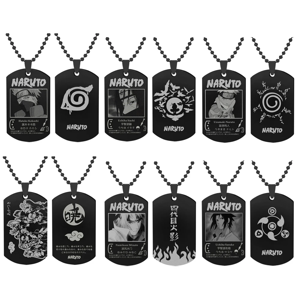 

Anime Naruto Cosplay Akatsuki Itachi Stainless Steel Laser Character Custom Pendant Necklace Jewelry Toys for Children Adult Gif