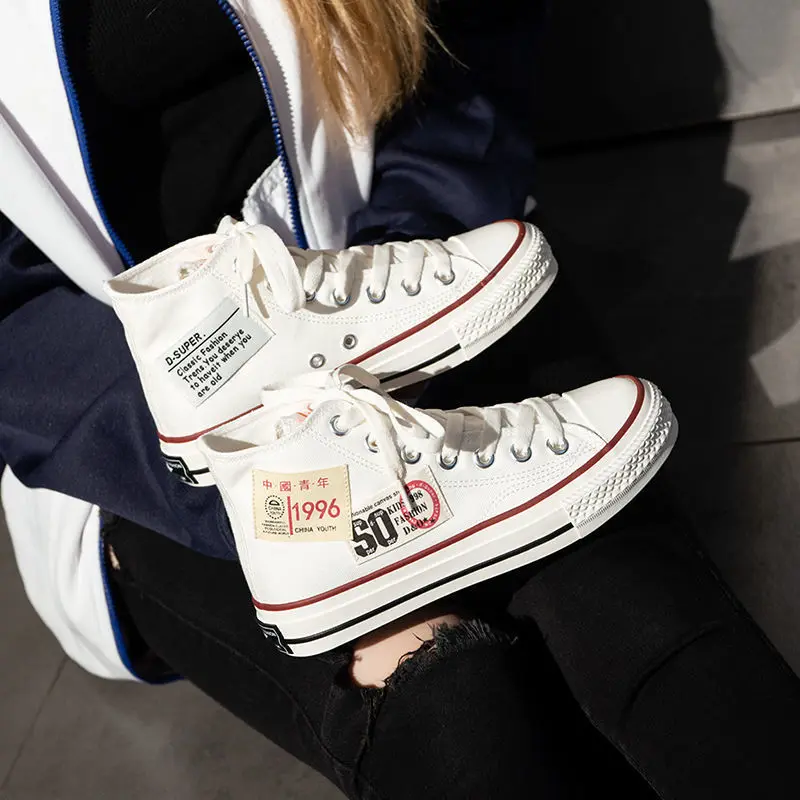Women's 2022 New High-Top Canvas Shoes Korean Version Of Student All-Match Small White Shoes New Ins Board Shoes College Style