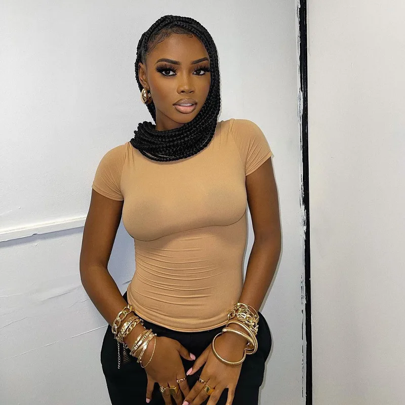 

Женская Повседневная Облегающая рубашка hirigin, летний кроп-топ с коротким рукавом и ложным воротником, однотонный пуловер стандартной длины,...