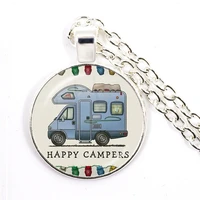 novelty hippie cute camper wagon pendant necklace i love camping choker vacation travel memorial gifts