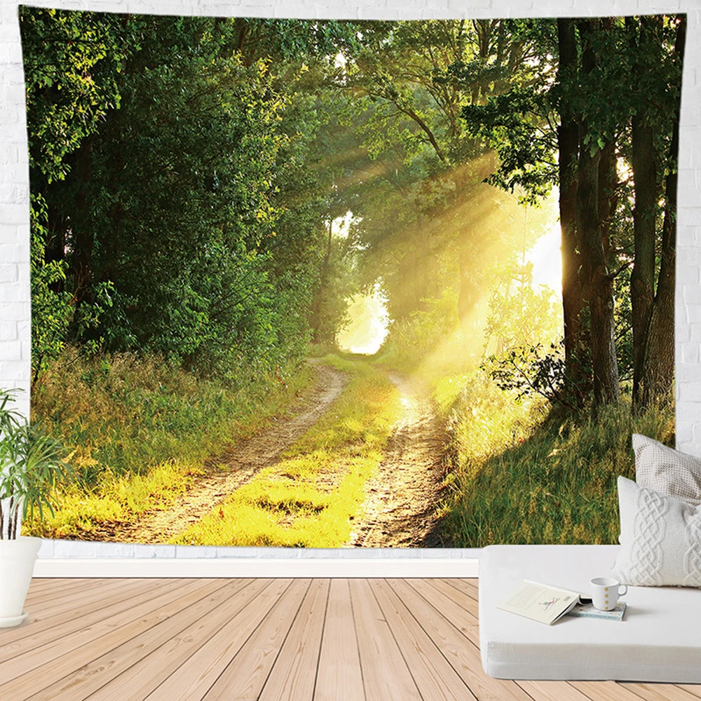 

Virgin Forest Tapestry Green Tree in Misty Forest Pattern Wall Hanging Nature Scenery Tapestries Bedroom Living Room Dorm Decor