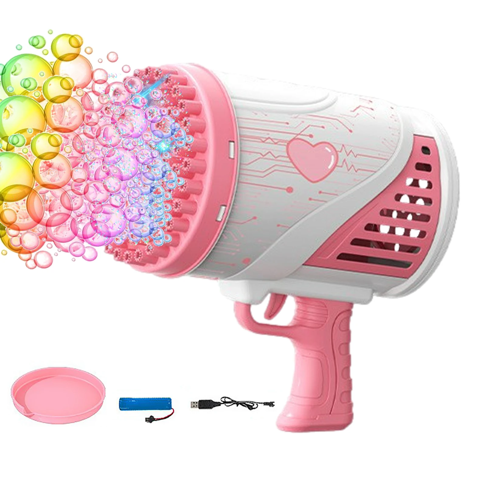 

Bubble Maker Toy Gazillion Bubbles 74 Hole Rocket Bubble Kids Automatic Bubble Blower Machine With LED Lights Summer Outdoor