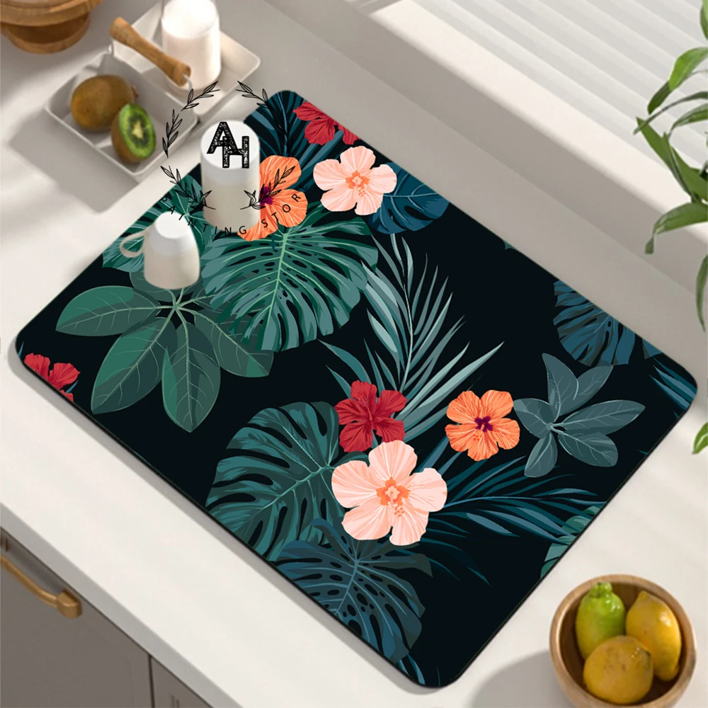 

Kitchen Absorbent Tableware Mats Dish Placemat Drain Pad Heat Resistant Counter Top Mat Non-slip Draining Placemat Home Decor