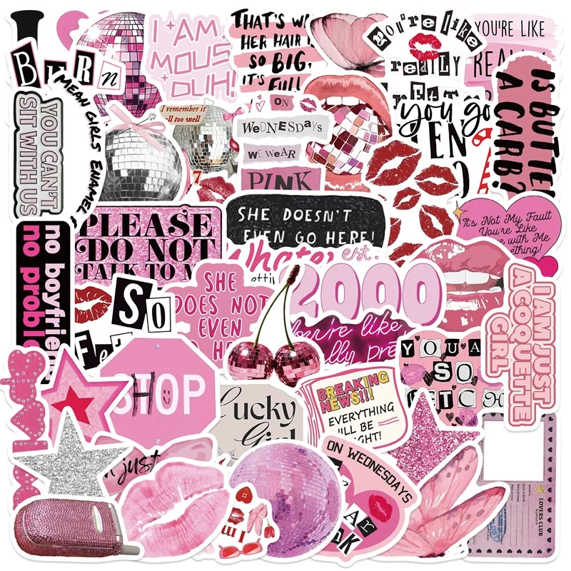 Autocollant collant en PVC pour lèvres de fille rose, 10/30/50 pièces, papeterie esthétique, décoration pour enfants, Scrapbooking, fournitures scolaires, DIY bricolage