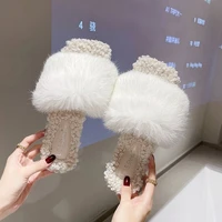 luxury rabbit fur slippers for womens wear for fallwinter flat bottomed lamb wool warm cotton shoes home wholesale sandles