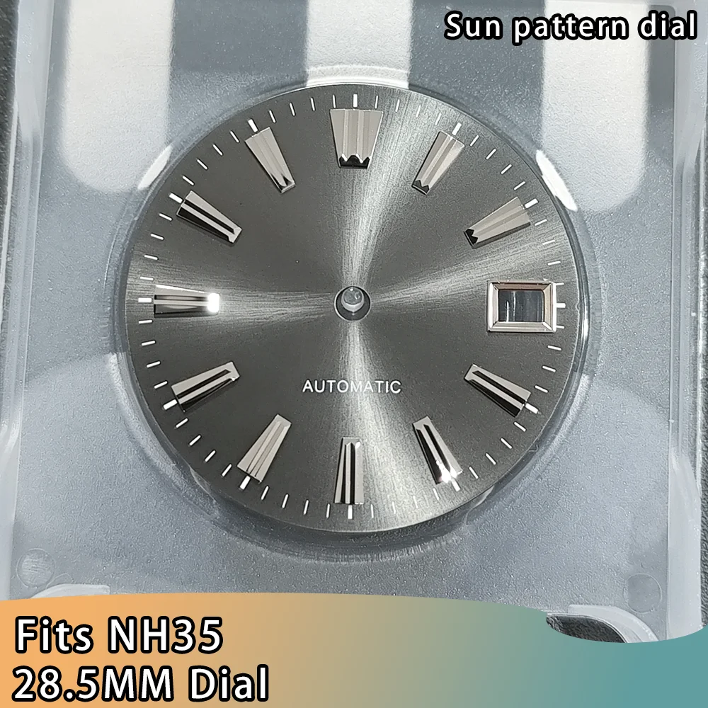 Фото Циферблат NH35 28,5 мм для механизма NH35, циферблат с солнечным узором 28,5 мм, циферблат NH35 с одинарным календарем, запасные части для часов. №3