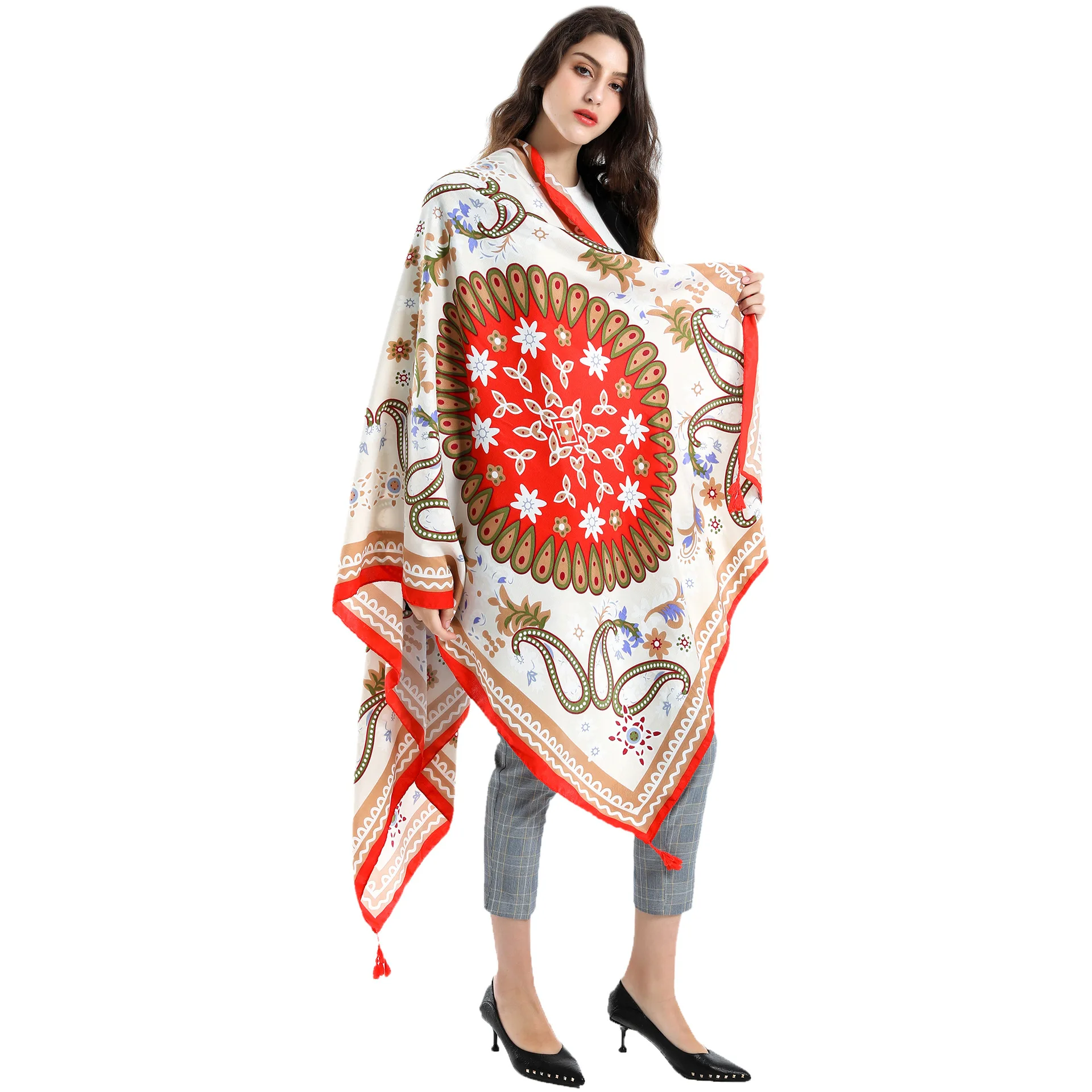 

Patterned Scarf Fashion Cotton Hemp Floral Style Scarf Shawl Sun Protection Cape