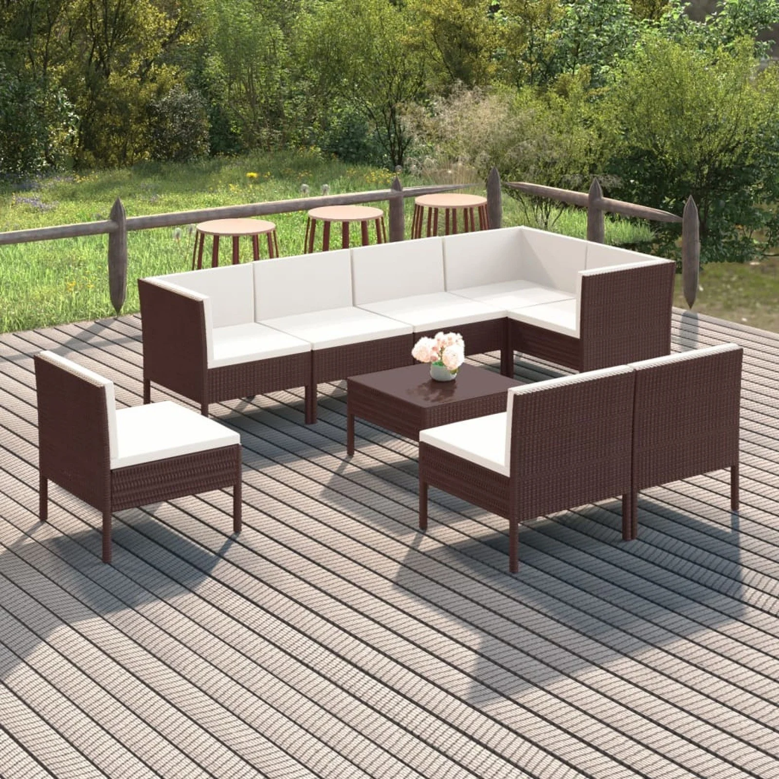 

9 Piece Patio Lounge Set with Cushions Poly Rattan Brown