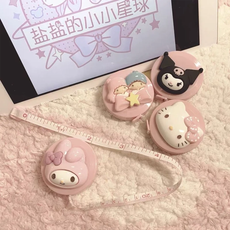 

Портативная маленькая измерительная лента Hello Kitty Sanrio Cinnamoroll Kuromi мультяшная мягкая линейка измерительная телескопическая линейка для одежды и талии