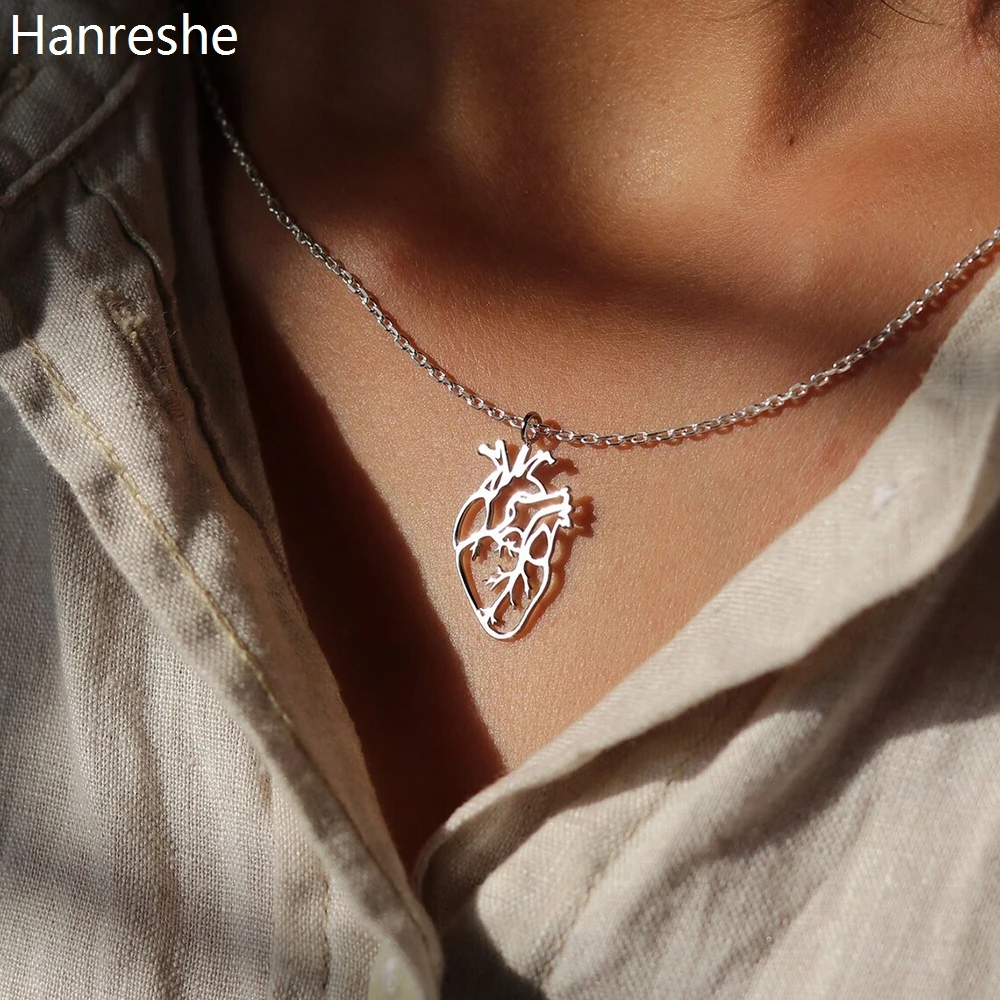 

Hanreshe Heart Anatomy Necklace Silver Plated Pendant Human Organ Jewelry for Biology Medical Necklaces Gift for Doctor's Nurse