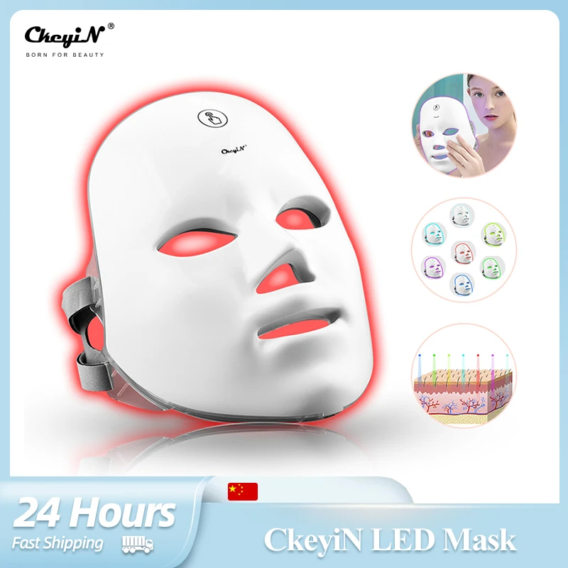 

CkeyiN LED Mask Red Light Therapy 7 Color Photon Face Mask Radio Frequency Skin Rejuvenation Tightening Mask Face Care
