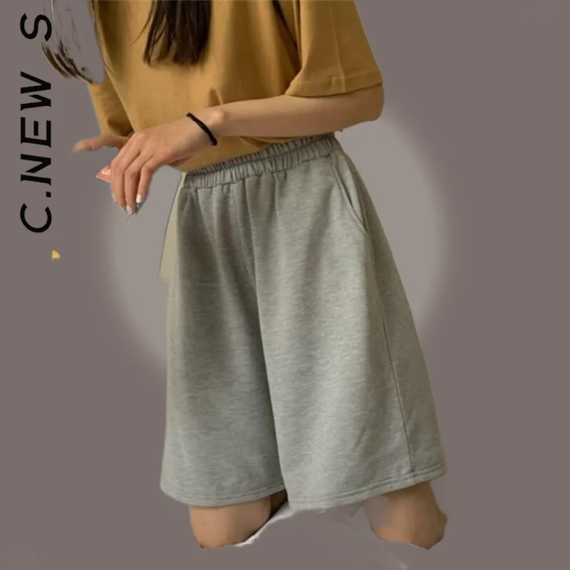 

C.New S Shorts Fashion Women Leg Elegant SweatShorts Soft Pant Slim Women's Shorts All-Match Vintage Female Women