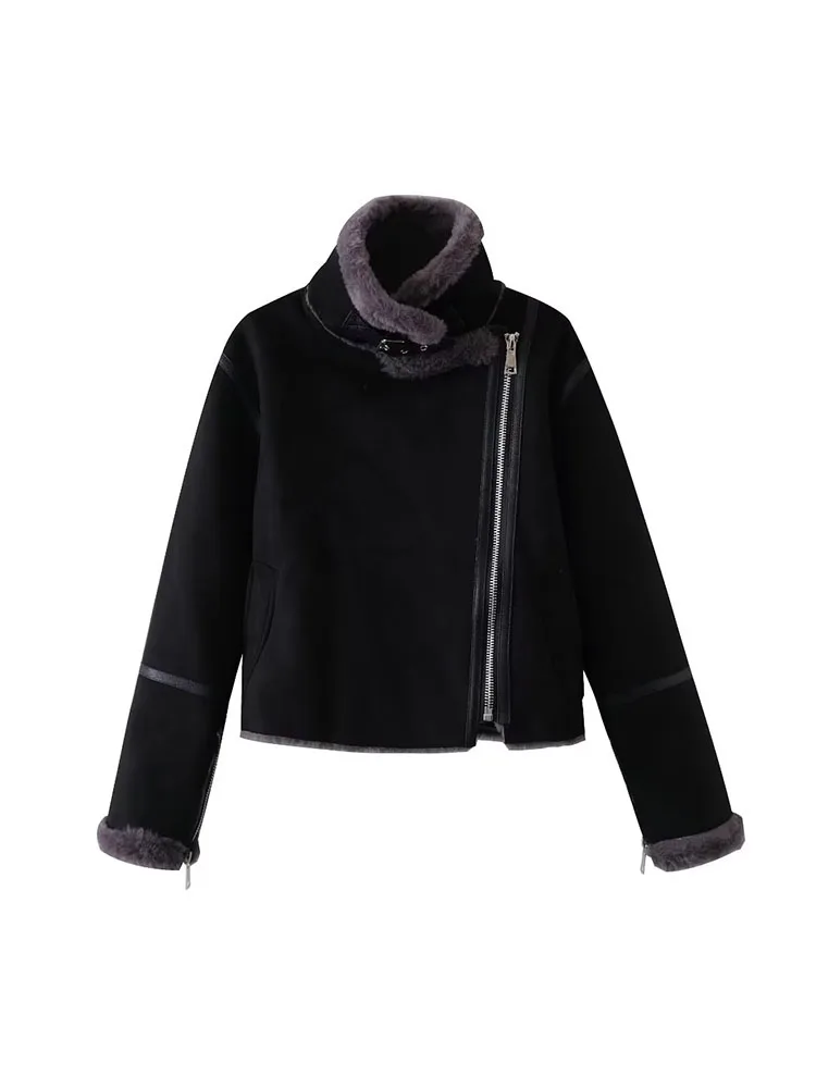 

Женская укороченная куртка PB & ZA, модная Толстая теплая зимняя куртка из искусственного меха, винтажная универсальная женская верхняя одежда с длинным рукавом, шикарные топы