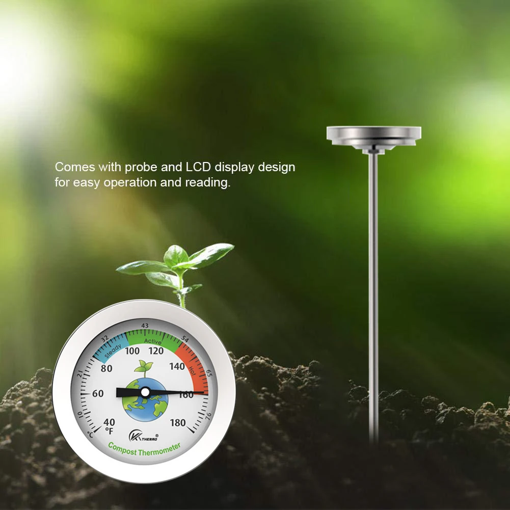 

50cm Clear Reading Temperature Monitor Compost Soil Thermometer Probe for Garden Lawn Plant Stainless Steel Thermometer