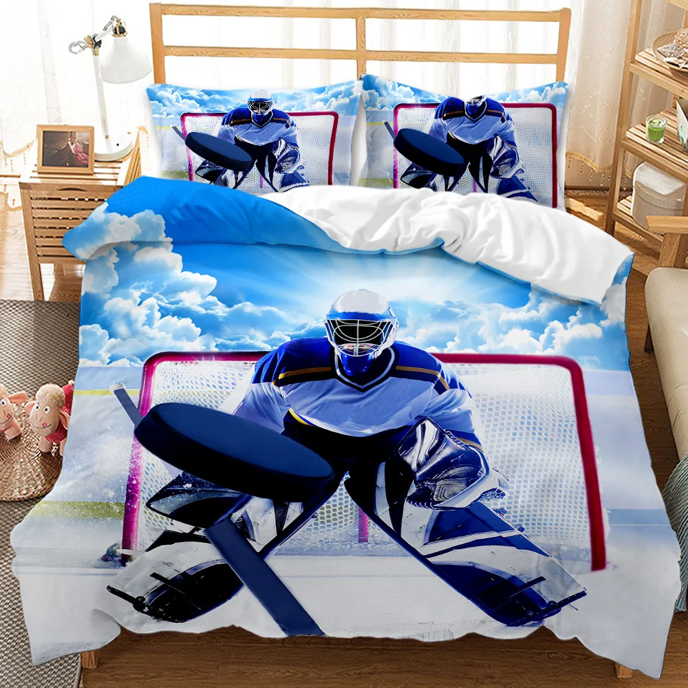 

Hockey Duvet Cover Set Twin Hockey Sport Player Bedding Set Winter Extreme Sport Game Polyester Comforter Cover Set King