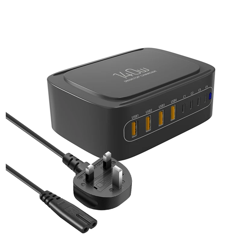 

High Power 140W Multi-Port Fast Charger Charger Head Charger 11.4 X 7.9 X 4.6Cm With UK Plug