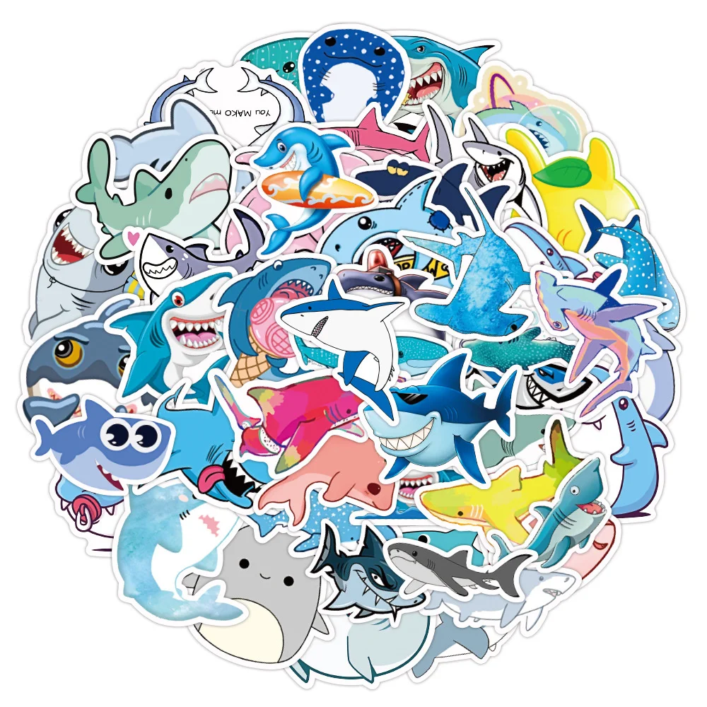 

10/30/50PCS Cartoon Cute Shark Children's Sticker Waterproof Luggage Compartment Notebook Scooter Refrigerator WaterCupWholesale