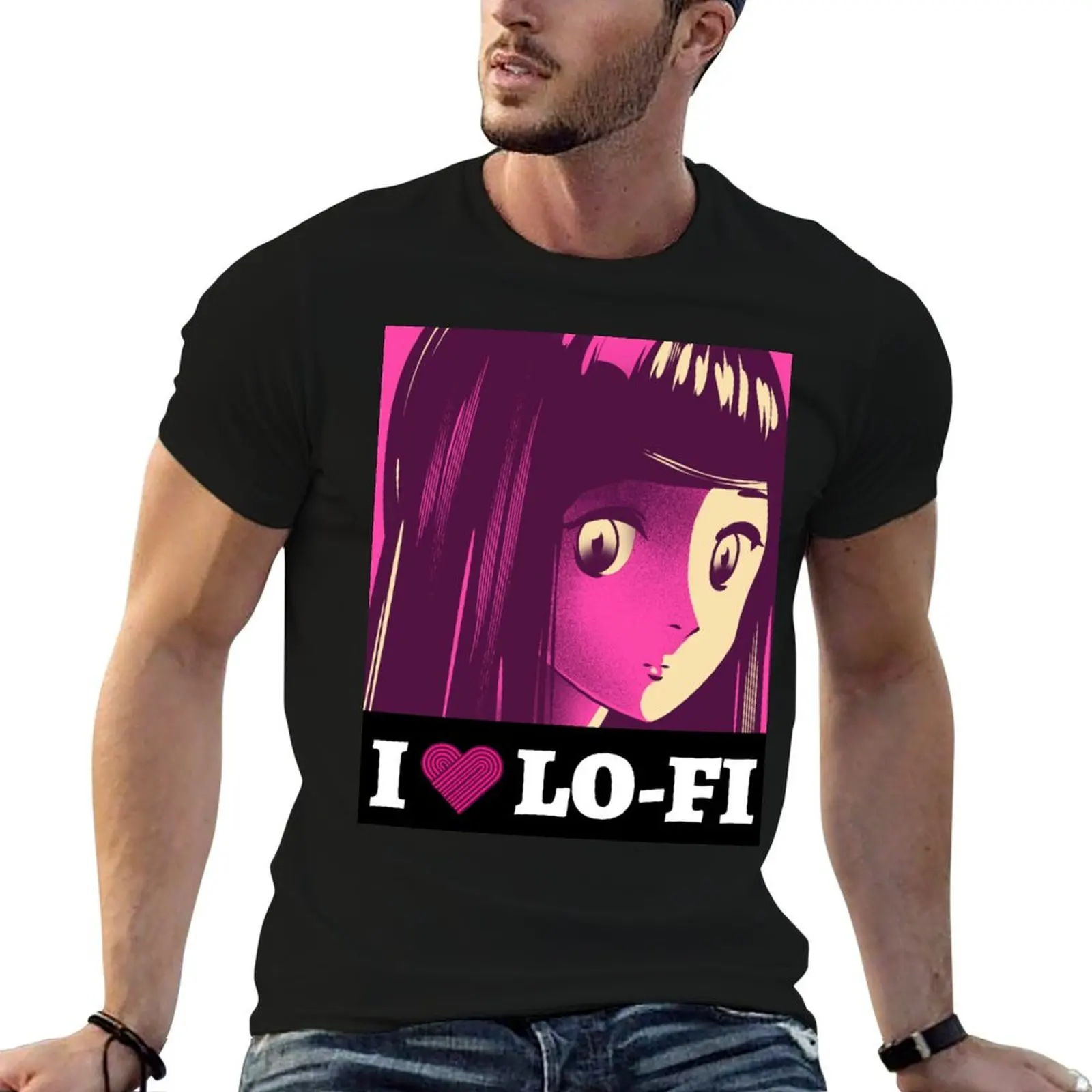Фото Футболка I Love Lo-Fi Anime Girl, мужская футболка из 100% хлопка, мужская футболка из 100% хлопка, хлопковая футболка №1