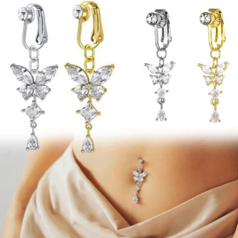 Fake Belly Button Rings Non-Piercing Gold Silver Large Zircon Fashion Hot Dance Style