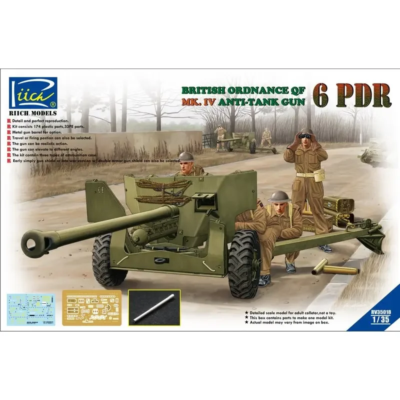 Модели Riich RV35018 1/35 British Ordnance QF 6 Pdr MK.IV Противотанковый пистолет — комплект