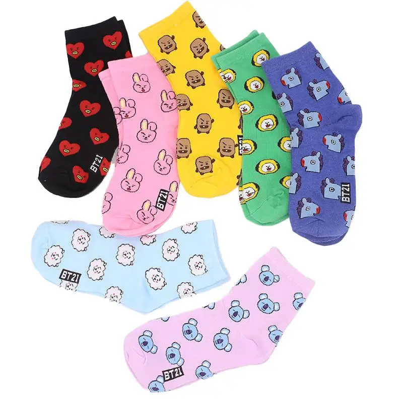 

BT21 Kawaii Koala Lamb Yellow Dog Korean Cartoon Cute Cotton Socks Sports Stockings Casual Star Spring and Autumn Models