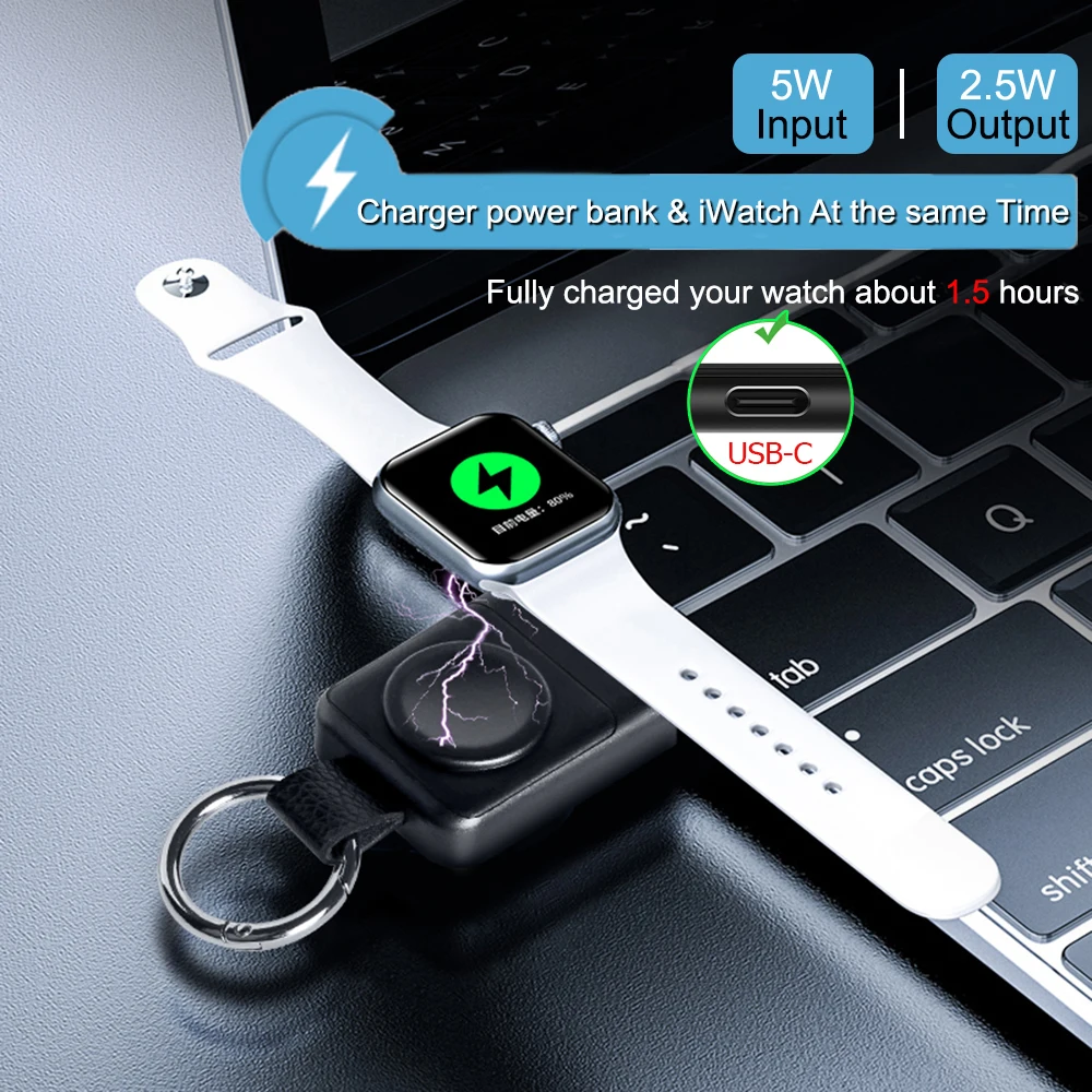 Портативное беспроводное зарядное устройство для Apple Watch 7 USB C 1400 мАч зарядная